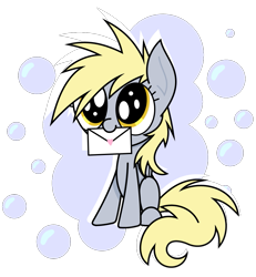 Size: 975x1057 | Tagged: safe, artist:cuttycommando, derpibooru import, derpy hooves, pegasus, pony, cute, derpabetes, female, filly, filly derpy, foal, letter, mouth hold, simple background, solo, transparent background, younger