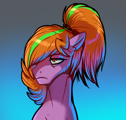 Size: 4000x3800 | Tagged: safe, artist:mylittlegodzilla, derpibooru exclusive, derpibooru import, oc, oc only, oc:beatrice creux, pegasus, pony, female, gradient background, grumpy, ponytail, solo