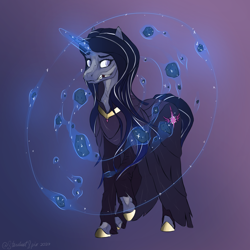 Size: 4000x4000 | Tagged: safe, artist:stardustspix, oc, oc only, oc:andromeda arcanum, ghoul, pony, undead, unicorn, fallout equestria, clothes, female, hoof shoes, magic, magic aura, mare, ministry of arcane sciences, raised hoof, raised leg, robe, solo, telekinesis