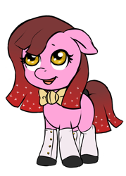 Size: 640x896 | Tagged: safe, alternate version, artist:multiverseequine, derpibooru exclusive, derpibooru import, oc, oc only, oc:cherry bottom, earth pony, pony, bowtie, clothes, colt, earth pony oc, femboy, foal, full body, gradient mane, looking up, male, pink, pretty, shoes, simple background, socks, solo, starry mane, tail, tail band, transparent background