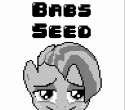 Size: 775x684 | Tagged: safe, artist:rc88, derpibooru import, babs seed, earth pony, pony, 2013, 8-bit, artifact, brony music, cover art, female, filly, foal, link in description, simple background, solo, text, white background