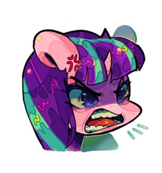 Size: 623x668 | Tagged: safe, artist:zira_dawn, derpibooru import, starlight glimmer, pony, unicorn, angry, bust, cross-popping veins, emanata, portrait, quiet, ragelight glimmer, simple background, solo, teeth, white background, yelling