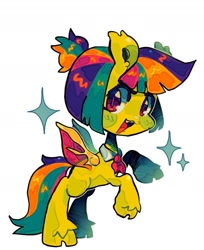 Size: 840x1030 | Tagged: safe, artist:zira_dawn, derpibooru import, oc, oc only, oc:zira dawn, bat pony, pony, bat pony oc, chibi, necktie, simple background, solo, sparkles, white background