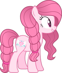 Size: 1251x1467 | Tagged: safe, artist:pegasski, artist:tanahgrogot, derpibooru import, oc, oc only, oc:annisa trihapsari, earth pony, pony, base used, cute, earth pony oc, female, grin, gritted teeth, long hair, long mane, long tail, mare, medibang paint, pink body, pink eyes, pink mane, pink tail, show accurate, simple background, smiling, solo, tail, teeth, transparent background