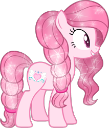 Size: 1251x1467 | Tagged: safe, artist:pegasski, artist:tanahgrogot, derpibooru import, edit, oc, oc only, oc:annisa trihapsari, earth pony, pony, base used, earth pony oc, female, grin, gritted teeth, long hair, long mane, long tail, mare, medibang paint, pink body, pink eyes, pink mane, pink tail, show accurate, simple background, smiling, solo, sparkles, tail, teeth, transparent background