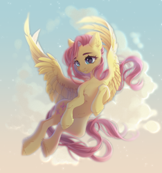 Size: 3988x4268 | Tagged: safe, artist:eiirine, derpibooru import, fluttershy, pegasus, pony, chest fluff, ear fluff, ears, female, grin, high res, hoof fluff, mare, smiling, solo, spread wings, wings, wip