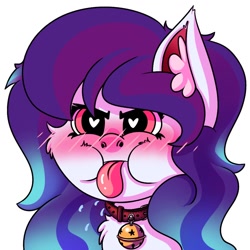 Size: 1024x1024 | Tagged: safe, artist:draconightmarenight, derpibooru import, oc, oc only, oc:anykoe, earth pony, pony, :p, bell, bell collar, blushing, cel shading, collar, ear fluff, ears, earth pony oc, flushed face, heart, heart eyes, monthly reward, shading, simple background, solo, sticker, tongue, tongue out, white background, wingding eyes
