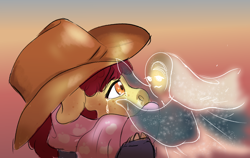 Size: 1900x1200 | Tagged: safe, artist:miyalaflordorada, derpibooru import, apple bloom, anthro, ghost, undead, crying, female, filly, foal, hat