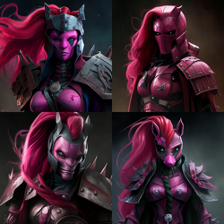 Size: 1024x1024 | Tagged: safe, derpibooru import, generator:midjourney, machine learning generated, pinkie pie, creepypasta, marvel, marvel cinematic universe, pinkamena diane pie, supervillain