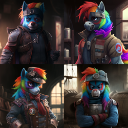 Size: 1024x1024 | Tagged: safe, derpibooru import, generator:midjourney, machine learning generated, rainbow dash, fanfic:rainbow factory, creepypasta, fanfic art, marvel, marvel cinematic universe, rainbow factory dash, supervillain