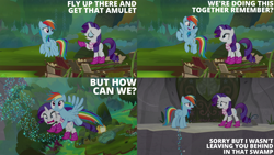 Size: 2000x1125 | Tagged: safe, derpibooru import, edit, edited screencap, editor:quoterific, screencap, rainbow dash, rarity, bufogren, pegasus, pony, unicorn, the end in friend, blue eyeshadow, boots, carrying, coward, cute, dashabetes, duo, duo female, duo focus, eyes closed, eyeshadow, female, feminism, flying, glitter, glitter boots, holding a pony, makeup, mare, open mouth, open smile, rainbow dash is beset pony, rainbow sass, rariwimp, shoes, smiling, sparkles