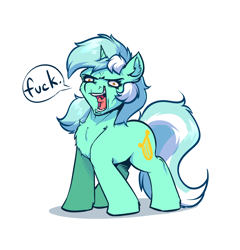 Size: 3752x3904 | Tagged: safe, artist:witchtaunter, derpibooru import, lyra heartstrings, pony, unicorn, chest fluff, ear fluff, ears, faic, l.u.l.s., open mouth, simple background, solo, speech bubble, standing, swearing, talking, vulgar, white background