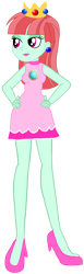 Size: 876x2849 | Tagged: safe, anonymous artist, derpibooru import, melon mint, equestria girls, background human, crown, crystal prep shadowbolts, female, hand on hip, high heels, jewelry, lipstick, pink dress, princess peach, regalia, shoes, simple background, solo, super mario bros., transparent background