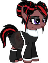 Size: 899x1192 | Tagged: safe, alternate version, artist:lightningbolt, derpibooru exclusive, derpibooru import, oc, oc only, oc:victoria anchorite, earth pony, pony, .svg available, bags under eyes, bun, clothes, cross, cross necklace, ear piercing, earring, eyeshadow, feather, female, jewelry, lidded eyes, makeup, mare, necklace, nun, nun outfit, piercing, simple background, skirt, socks, solo, standing, svg, transparent background, vector