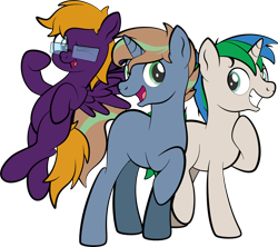 Size: 1920x1702 | Tagged: safe, artist:alexdti, derpibooru import, oc, oc only, oc:brainstorm (alexdti), oc:purple creativity, oc:star logic, pegasus, pony, unicorn, simple background, transparent background