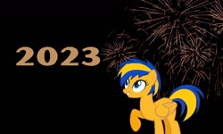 Size: 1300x780 | Tagged: safe, artist:mlpfan3991, derpibooru import, oc, oc only, oc:flare spark, pegasus, pony, 2023, black background, female, fireworks, happy new year, holiday, simple background, solo