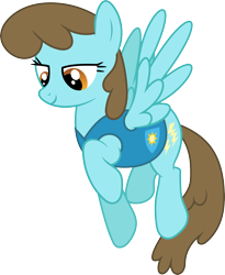 Size: 2825x3442 | Tagged: safe, artist:starryshineviolet, derpibooru import, chocolate blueberry, pegasus, pony, g4, winter wrap up, background pony, bedroom eyes, female, flying, high res, mare, recolor, simple background, smiling, solo, spread wings, transparent background, vector, weather team, wings, winter wrap up vest