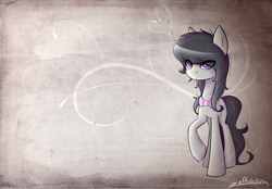 Size: 2300x1600 | Tagged: safe, artist:zeffdakilla, derpibooru import, octavia melody, earth pony, pony, abstract background, looking at you, paper background, raised hoof, raised leg, solo, standing