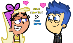 Size: 3078x1800 | Tagged: safe, derpibooru import, flash sentry, human, equestria girls, equestria girls series, chloe carmichael, crossover, drawing, duo, fanart, female, heart, humanized, love, male, meeting, partner, simple background, the fairly oddparents, transparent background