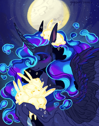 Size: 1500x1900 | Tagged: safe, artist:yuyusunshine, derpibooru import, princess luna, pony, rabbit, animal, moon, solo