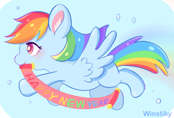 Size: 7351x5000 | Tagged: safe, artist:winstiky, derpibooru import, rainbow dash, pegasus, pony, happy new year, holiday, solo, spread wings, wings