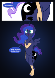 Size: 1613x2285 | Tagged: safe, artist:redpaladin, derpibooru import, princess luna, alicorn, human, pony, butt, female, human to pony, male to female, mare, mid-transformation, moonbutt, rule 63, species swap, transformation, transgender transformation