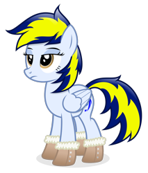 Size: 1110x1304 | Tagged: safe, artist:devfield, derpibooru import, oc, oc only, oc:huracata, pegasus, pony, boots, clothes, female, folded wings, mare, pegasus oc, shading, shadow, shoes, simple background, solo, tail, transparent background, two toned mane, two toned tail, unamused, wings