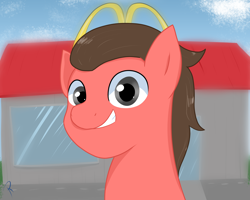 Size: 2500x2000 | Tagged: safe, artist:reinbou, derpibooru import, oc, oc only, oc:mack hooves, earth pony, pony, bust, male, mcdonald's, simple background, solo, stallion