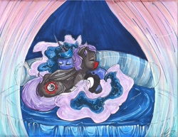 Size: 2048x1582 | Tagged: artist needed, safe, derpibooru import, princess luna, oc, oc:midnight moon, cuddling