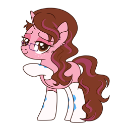 Size: 900x900 | Tagged: safe, artist:fuckomcfuck, derpibooru import, oc, oc only, oc:opacity, pony, unicorn, 2023 community collab, bedroom eyes, clothes, cute, derpibooru community collaboration, female, freckles, glasses, mare, raised hoof, raised leg, simple background, socks, solo, transparent background