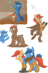 Size: 1280x1965 | Tagged: safe, artist:pzkratzer, derpibooru import, oc, oc only, oc:ponygriff, hippogriff, hybrid, original species, butt, cave, covered in mud, diamond, female, flashlight (object), griffling, hippogriff oc, hug, male, mud, mud bath, plot, ponygriff, quicksand, shipping, shower, sinking, straight