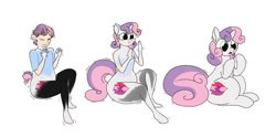 Size: 1280x640 | Tagged: safe, artist:redpaladin, derpibooru import, sweetie belle, unicorn, age regression, butt, cutie mark crusaders, hips, human to pony, male to female, rule 63, sequence, simple background, species swap, transformation, transgender transformation, white background