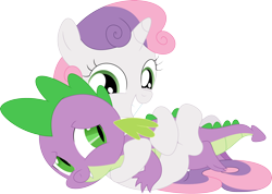 Size: 3508x2492 | Tagged: safe, artist:porygon2z, derpibooru import, spike, sweetie belle, dragon, pony, unicorn, cuddling, cute, daaaaaaaaaaaw, diasweetes, duo, female, filly, foal, happy, hnnng, hug, male, shipping, simple background, smiling, spikabetes, spikebelle, straight, transparent background, vector