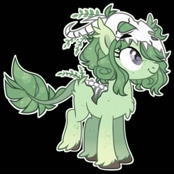 Size: 1386x1385 | Tagged: safe, artist:kreedie, derpibooru import, oc, oc only, original species, plant pony, augmented, augmented tail, base used, black background, female, mare, plant, simple background, skull, smiling, solo, tail, unshorn fetlocks