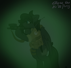 Size: 766x728 | Tagged: safe, artist:eklipsethepony, derpibooru import, oc, oc only, oc:eklipse, pegasus, pony, bipedal, gun, night, nightvision, solo, submachinegun, vector9mm, weapon