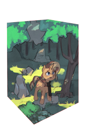 Size: 907x1346 | Tagged: safe, artist:haku nichiya, derpibooru import, sunset shimmer, pony, unicorn, clothes, dappled sunlight, forest, scarf, simple background, solo, transparent background