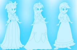 Size: 2266x1488 | Tagged: safe, artist:artsymlp12, derpibooru import, applejack, rarity, twilight sparkle, twilight sparkle (alicorn), alicorn, ghost, undead, equestria girls, clothes, coronation dress, dress, gown, long dress, long skirt, skirt