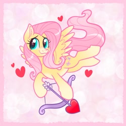 Size: 2048x2048 | Tagged: safe, artist:art_alanis, derpibooru import, fluttershy, pegasus, pony, arrow, bow (weapon), cupid, flying, heart, heart arrow, spread wings, wings