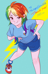 Size: 2228x3406 | Tagged: safe, artist:tsunemoku, derpibooru import, rainbow dash, human, adorasexy, breasts, clothes, converse, cute, cutie mark on clothes, humanized, light skin, my little pony, pants, rainboob dash, sexy, shirt, shoes, sneakers, tomboy, white skin