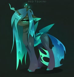 Size: 2221x2299 | Tagged: safe, artist:red_tsukini, derpibooru import, queen chrysalis, changeling, changeling queen, eye clipping through hair, lidded eyes, solo