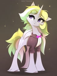 Size: 2109x2809 | Tagged: safe, artist:red_tsukini, derpibooru import, oc, oc only, pony, unicorn, bowtie, clothes, jacket, shirt, solo, sparkles, unshorn fetlocks