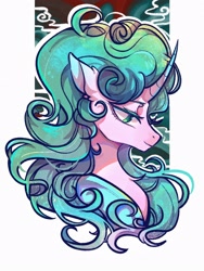 Size: 1620x2160 | Tagged: safe, artist:tkotu1, derpibooru import, mistmane, pony, unicorn, curved horn, horn, lidded eyes, smiling, solo