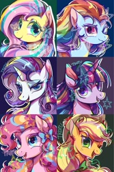 Size: 1367x2048 | Tagged: safe, artist:tkotu1, derpibooru import, applejack, fluttershy, pinkie pie, rainbow dash, rarity, twilight sparkle, earth pony, pegasus, pony, unicorn, mane six, rainbow power