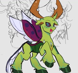 Size: 1513x1414 | Tagged: safe, artist:trixieacc06, derpibooru import, thorax, changedling, changeling, changeling king, happy, king thorax, male, open mouth, open smile, smiling, solo, spread wings, wings