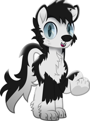 Size: 905x1216 | Tagged: safe, artist:lincolnbrewsterfan, derpibooru import, dog, dog pony, hengstwolf, hybrid, original species, pony, werewolf, wolf, wolf pony, rainbow roadtrip, .svg available, :d, alternate universe, black and white, black and white tail, black mane, blake connors, blue eyes, bushy tail, cheek fluff, chest fluff, chin fluff, claws, cute, cute little fangs, cute smile, dog nose, ear fluff, ears, face fluff, facial freckles, fanart, fangs, freckles, fur, grayscale, happy, highlights, hoof heart, husky, leg fluff, looking at you, male, monochrome, movie accurate, muzzle, neck fluff, open mouth, open smile, paw pads, paw prints, pawkinesis, paws, ponified, race swap, shading, sharp teeth, simple background, slit eyes, smiling, smiling at you, solo, species swap, stallion, stallion oc, svg, tail, teeth, transparent background, two toned tail, underhoof, underpaw, vector, webkinz, youtube