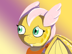 Size: 2000x1500 | Tagged: safe, artist:the crystal artist, derpibooru exclusive, derpibooru import, oc, oc only, oc:sunrise scorch, dragon, bandana, child, cute, dragon oc, female, folded wings, freckles, gradient background, green eyes, lineless, looking sideways, non-pony oc, shading, smiling, solo, tooth, wings, young