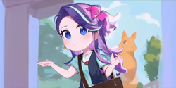 Size: 768x384 | Tagged: safe, derpibooru import, edit, edited screencap, machine learning generated, screencap, starlight glimmer, human, equestria girls, mirror magic, spoiler:eqg specials, anime, background, female, pinegraph, shrug