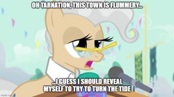 Size: 888x499 | Tagged: safe, derpibooru import, edit, edited screencap, screencap, mayor mare, earth pony, pony, caption, female, image macro, impact font, mare, reference, text, town of salem, unamused