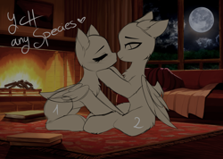 Size: 4474x3179 | Tagged: safe, artist:empress-twilight, derpibooru import, pony, book, commission, duo, fireplace, moon, night, window, your character here