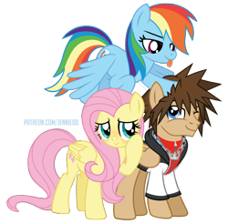 Size: 900x887 | Tagged: safe, artist:jennieoo, derpibooru import, fluttershy, rainbow dash, pegasus, pony, blushing, kingdom hearts, ponified, show accurate, simple background, smiling, sora, spread wings, tongue, tongue out, transparent background, vector, wings